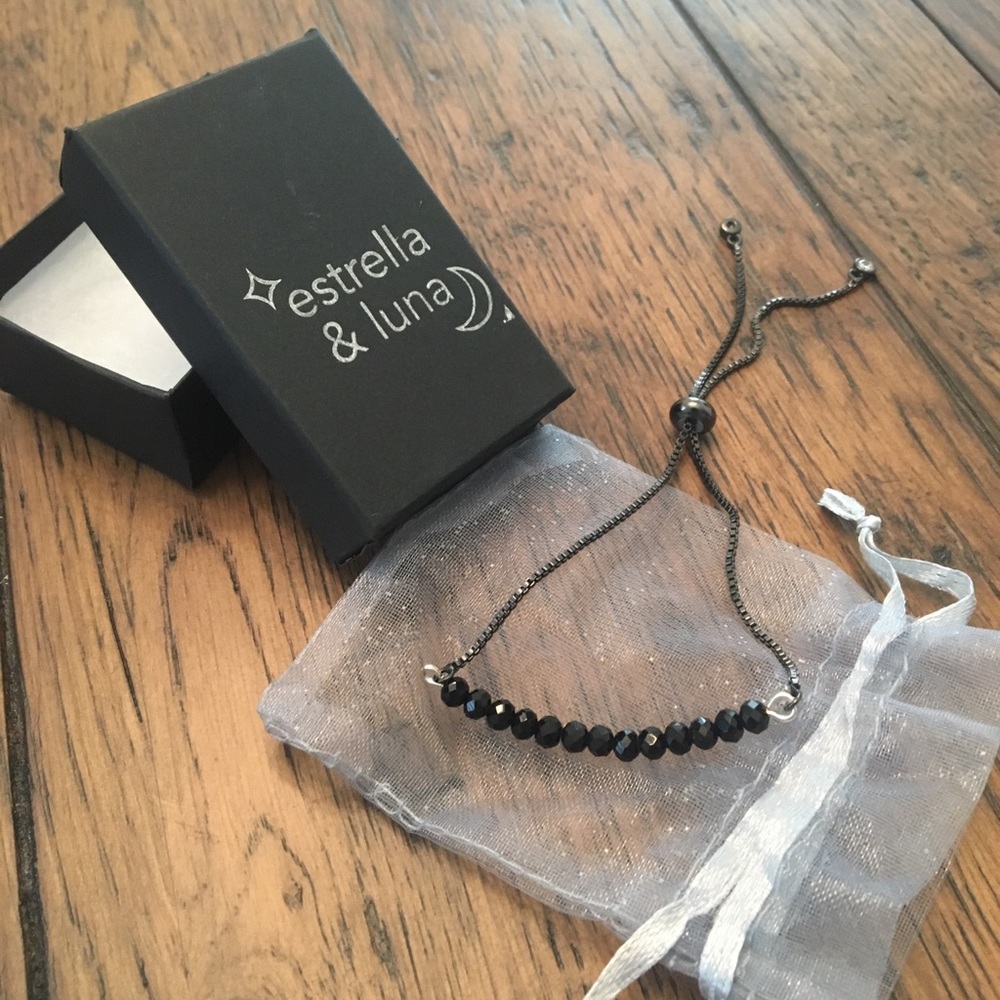 Black Crystal Adjustable Box Chain Bracelet